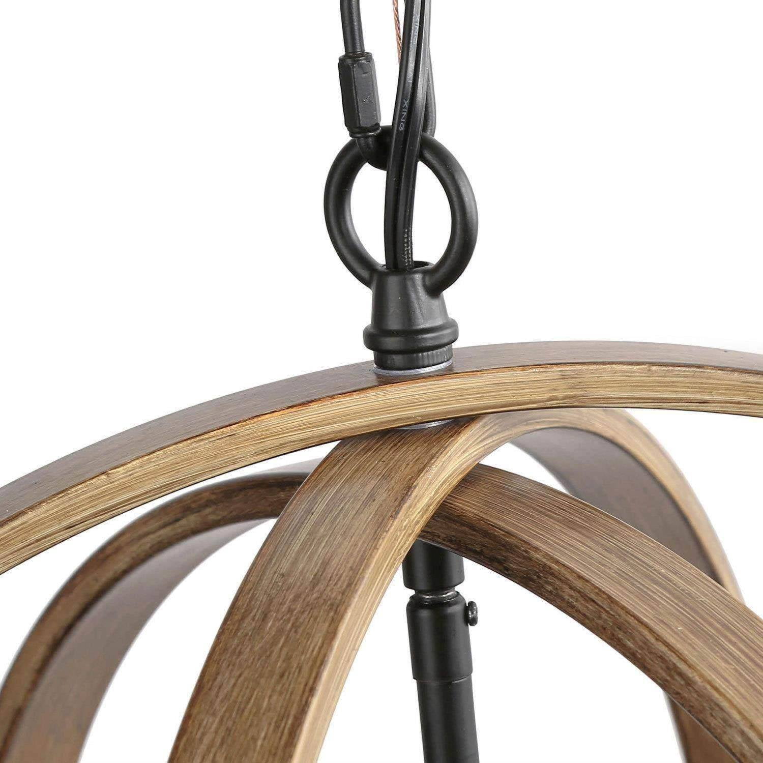 LNC 20" Farmhouse Globe Chandelier with E12 Base, Wood Grain and Black Metal Finish