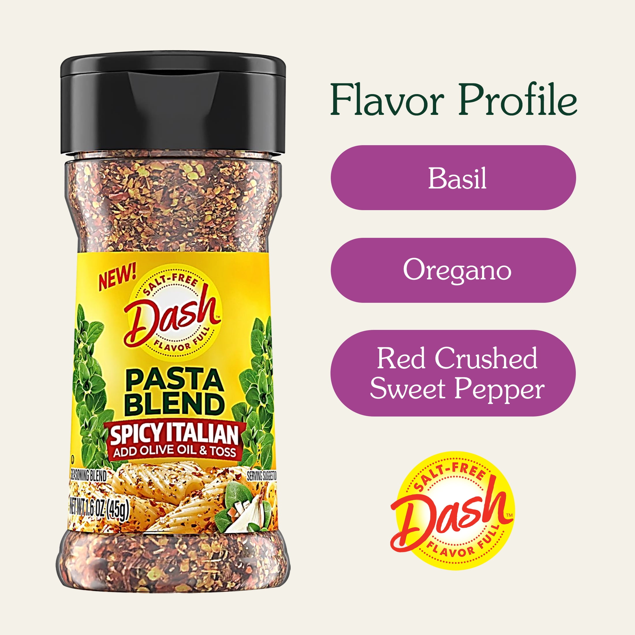 (4 pack) Dash Pasta Blend Spicy Italian, Salt Free Seasoning Blend, 1.6 oz Bottle