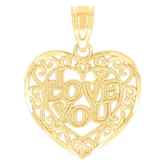 10k Yellow Gold Womens I Love You Heart Charm Pendant Necklace 19.2x14.5mm Wide Pendant for Women