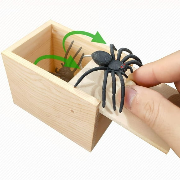 LAICAIW Fun Happy Joke Boxes Rubber Spider Prank Happy Box,Handcrafted Wooden Spider Box,C21-1