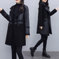 thumbnail image 5 of Autumn Winter Women Jacket Thickened Plush Faux Leather Patchwork Mid Length Plus Size Patch Pockets Double-breasted Turn-down Collar Overcoat, 5 of 7