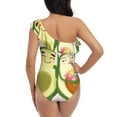 thumbnail image 5 of Pofeuu Avocado Lovers Wearing Umbrella Print Women's One Piece Swimsuits One Shoulder Swimwear Asymmetric Ruffle Monokinis Bathing Suits-Large, 5 of 6