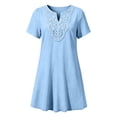 thumbnail image 3 of Helii Womens Embroidered Eyelet V Neck Short Sleeve A Line Dress with Pockets Lightweight Breathable Summer Swing Casual Loose Fit T Shirt Dress for Daily Vacation Beach Party 6 Colors, 3 of 8