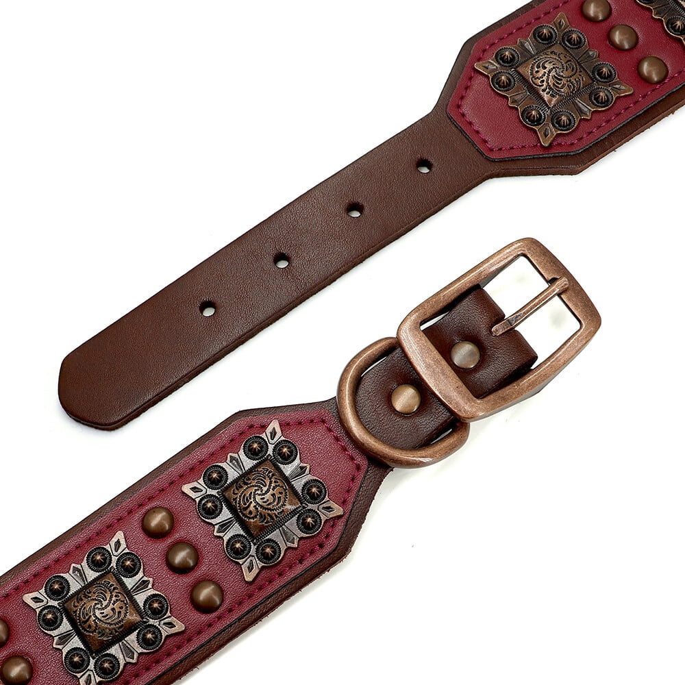 Pet Artist 2 Inch Wide Dog Collars Retro Studded Real Leather Large Pet Collars Heavy Duty Rottweiler L XL XXL