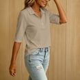 thumbnail image 6 of TGSLY Women's Collared Linen T-Shirts Lightweight Soft Half Snap Button Down Golf Tops Relaxed Dressy Half Sleeve Solid Color Classic Blouses M, 6 of 9