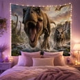 thumbnail image 2 of T-Rex Roaring in a Prehistoric River with Brachiosaurs, Energetic Illustration for Dinosaur Fans, Ancient Wildlife Art Halloween Gift Tapestry Wall Hanging for Bedroom and Living Room, 2 of 7
