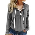 thumbnail image 1 of Worallymy Sudadera con capucha de color sólido con cuello en V y manga larga para mujer Worallymy JD735813436, 1 of 6
