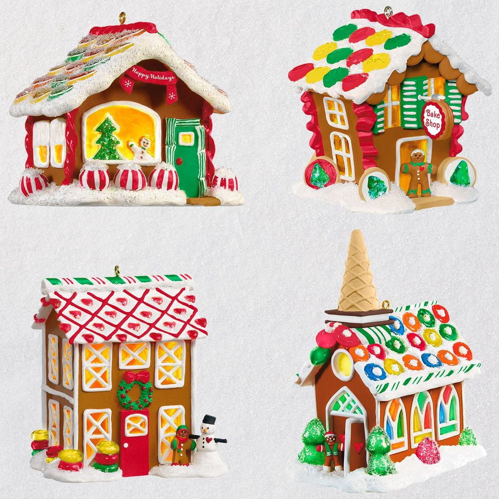 Hallmark Keepsake 2018 Gingerbread Village Ornaments With Light, Set of