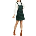 thumbnail image 2 of DARING DIVA Tartan Print Button Decor A-Line Pinafore Overall Dress XL Green, 2 of 7