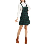 MODA NOVA Juniors Plaid Button Decor A-Line Pinafore Overall Dress