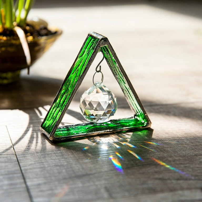 Rainbow Maker Triangle Standing or Hanging Stained Glass Suncatcher Crystal  Ball Prism Geometric Paperweight Windowsill Birthday 