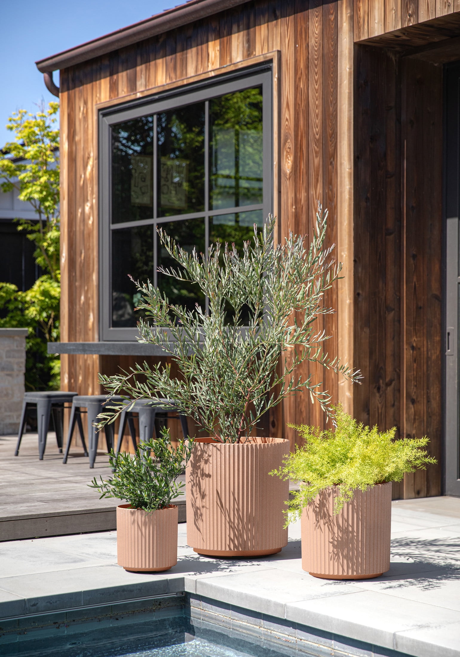 Veradek Demi Series Bundle - Three Piece Set of Plastic-Stone Planters - Terracotta
