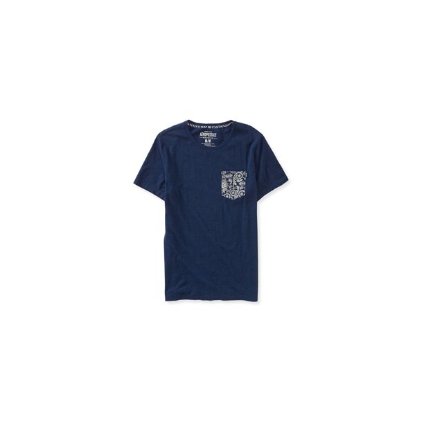 Aeropostale Playera básica con bolsillo tipo bandana para hombre, azul, pequeña Aeropostale Camiseta básica