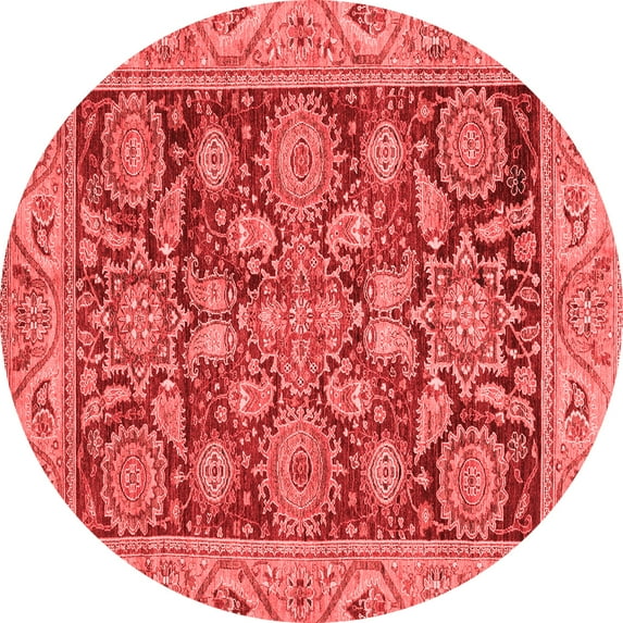 Ahgly Company Machine Washable Indoor Round Oriental Red Traditional Area Rugs, 7' Round