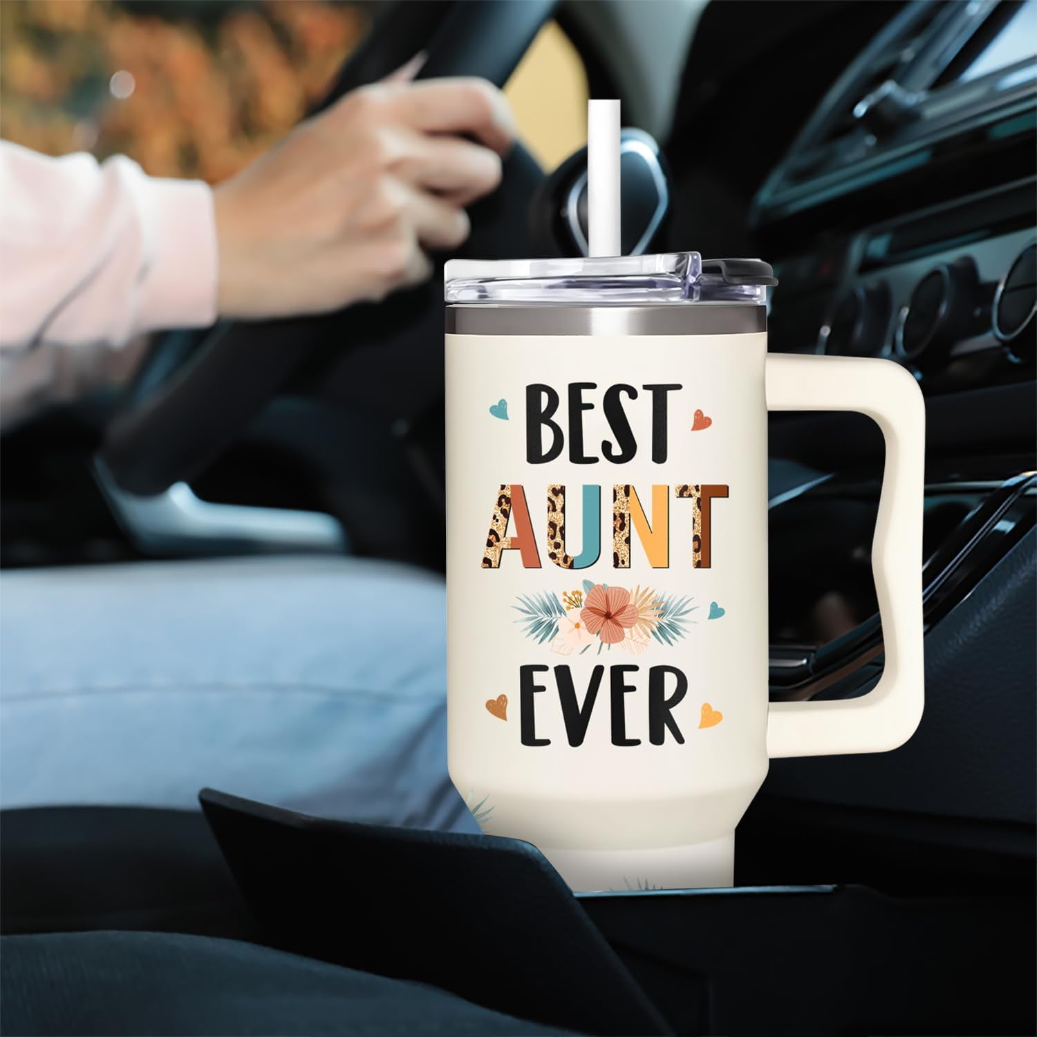 Aunt Gifts - 40oz Tumbler With Handle & Straw - Perfect for Christmas, Birthdays, Mother's Day