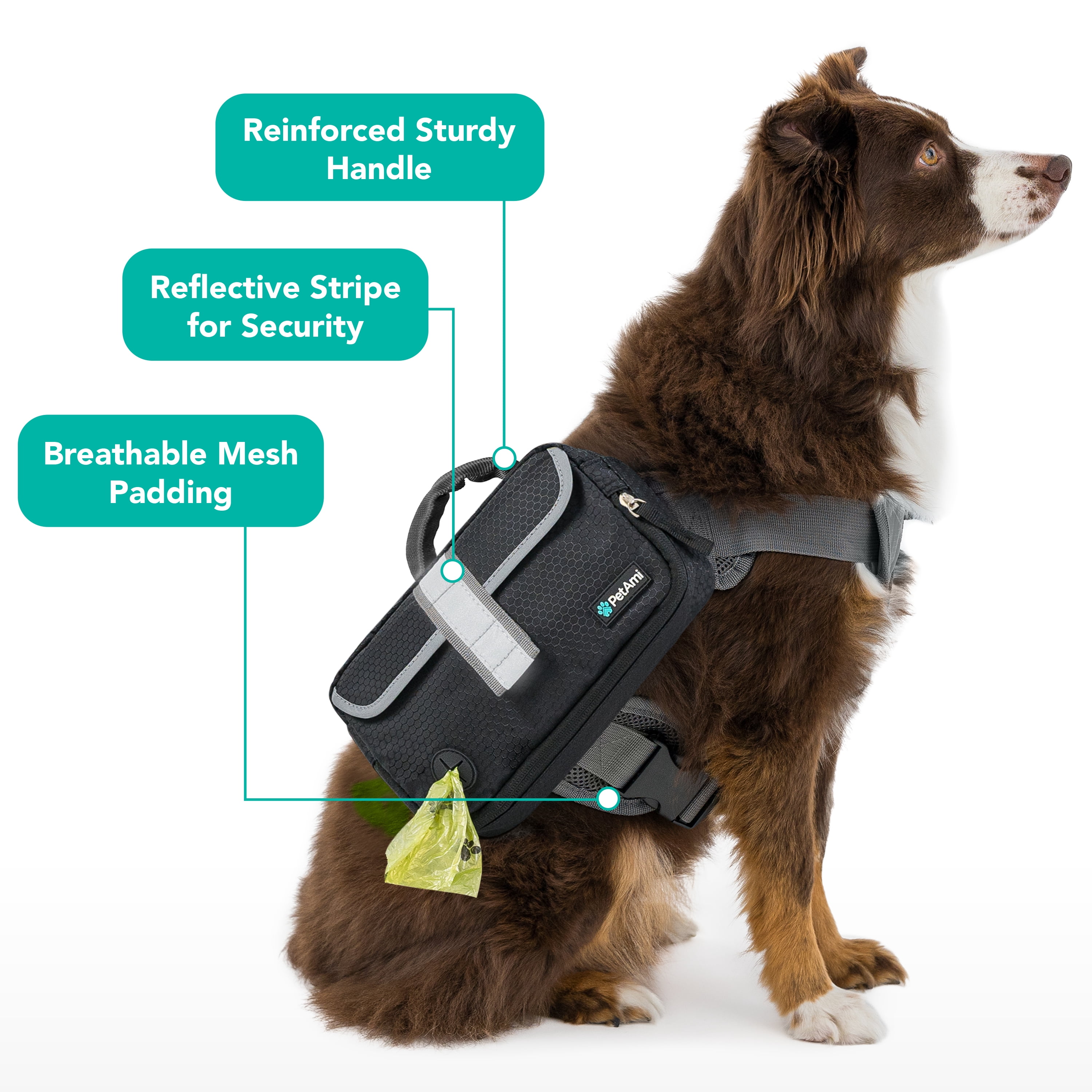 PetAmi Dog Backpack for Medium & Large Dogs, Saddle Bag for Dogs to Wear for Hiking, Pet Backpack Harness Dog Pack with Reflective Side Pockets for Walking Running