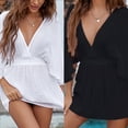 thumbnail image 3 of Women Clothing Pure Color Sexy Swimsuit Cover Ups V Neck High Split Beach Tunic, 3 of 13