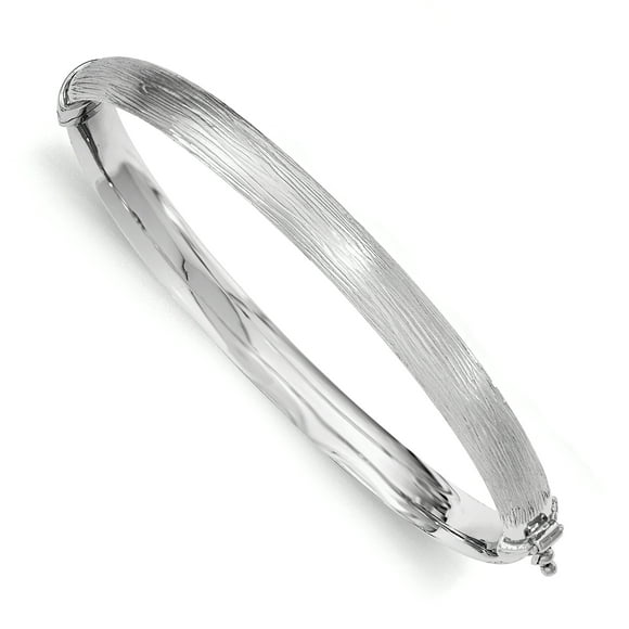 925 Sterling Silver Rhodium-plated Textured Hinged Bangle Bracelet