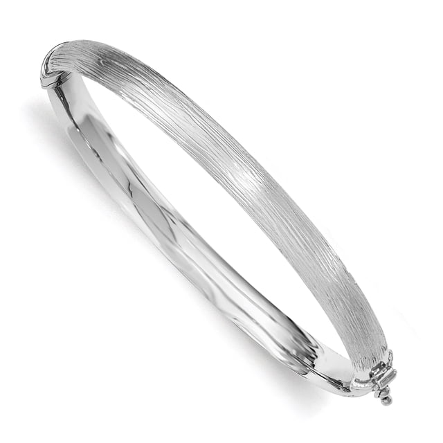 925 Sterling Silver Rhodium-plated Textured Hinged Bangle Bracelet
