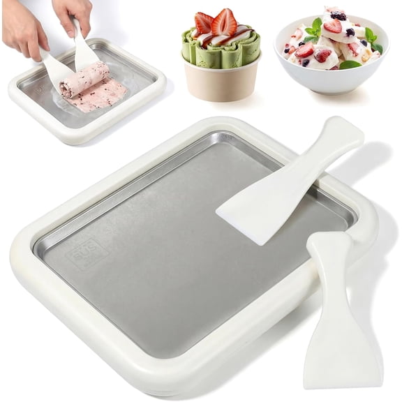 Rolled Ice Cream Maker - Instant Freeze Tray Roller for DIY Roll Homemade Frozen Yogurt Gelato Sorbet Stainless Steel Cold Plate Pan Icecream Rolling Board Kit with 2 Spatulas