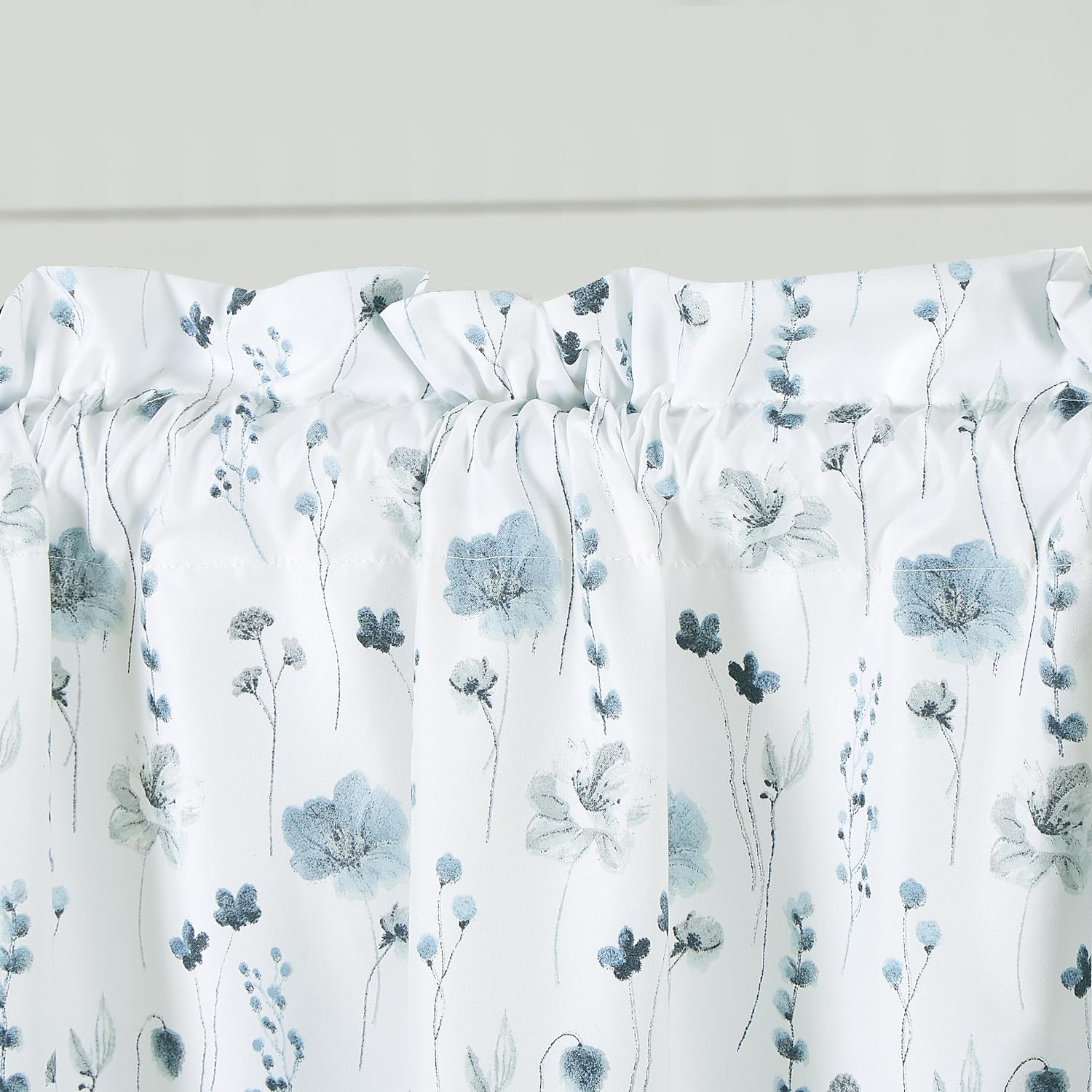 Chezmoi Collection 4-Piece Floral Window Curtain Set with Sheer Backing, Blue White Poppy Floral Printed Microfiber, 120 inch x 84 inch