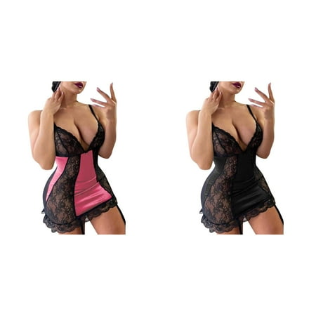 2-Pack Women Lace Black Lingerie Dress Sleepwear Night Dress Backless Pajamas Corset Lingerie for Women Fireman Men Lingerie That Covers Silk Bodysuit Lingerie for Women Push up Strapless Bras for