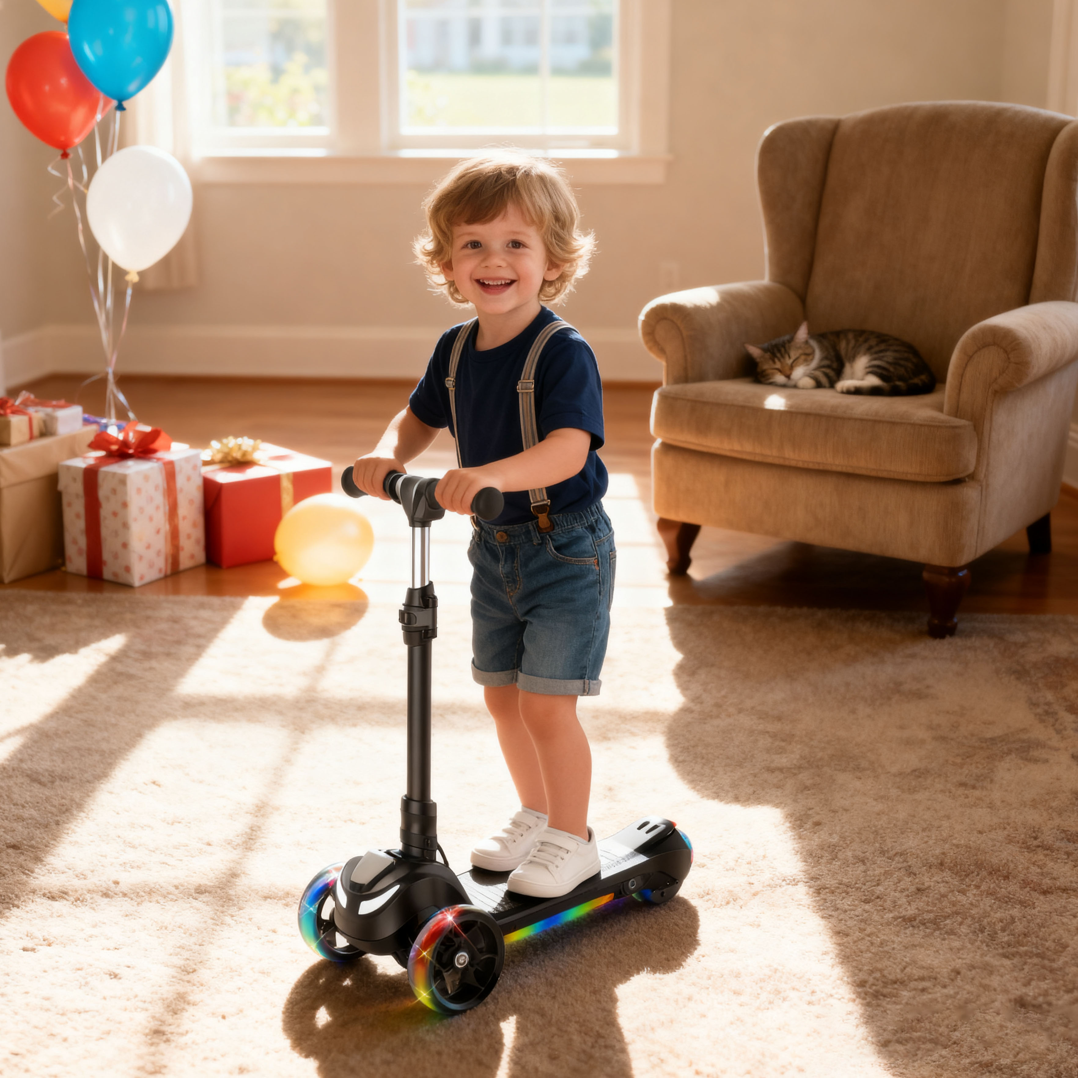 Electric Scooter for Kids Age 3-6, Light-Up Wheels & Pedal Foldable Kid Escooter, 5 Mph Max 3-Wheel Electric Ride On Toys (Black)
