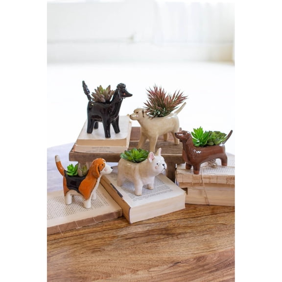 SET OF FIVE CERAMIC DOG PLANTERS