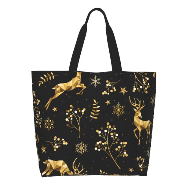 Balery Christmas Gold Deers1 Bolsa Tote Estilo Estético con Cremalleras, Bolsa de Hombro, Bolsa de Compras Grande y Plegable