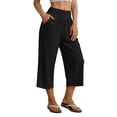 thumbnail image 2 of High Waist Capris for Women New Women's Wide Leg Capri Faux Linen Casual Cropped Pants with Pockets Lightweight Comfy Summer Daily Capri Trousers Black L, 2 of 9
