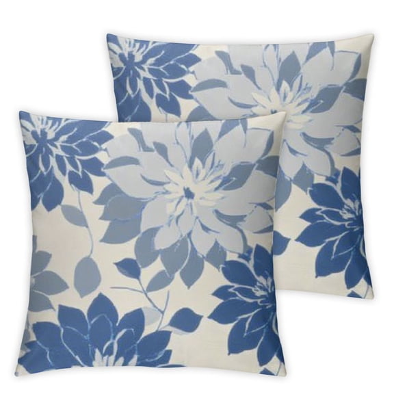 Navy Blue White Grey Pillow Covers Patriotic Dahlia Flower Print Throw Pillow Covers Outdoor Decor Cushion Case for Home Living Room Sofa Couch Bed, Set of 2