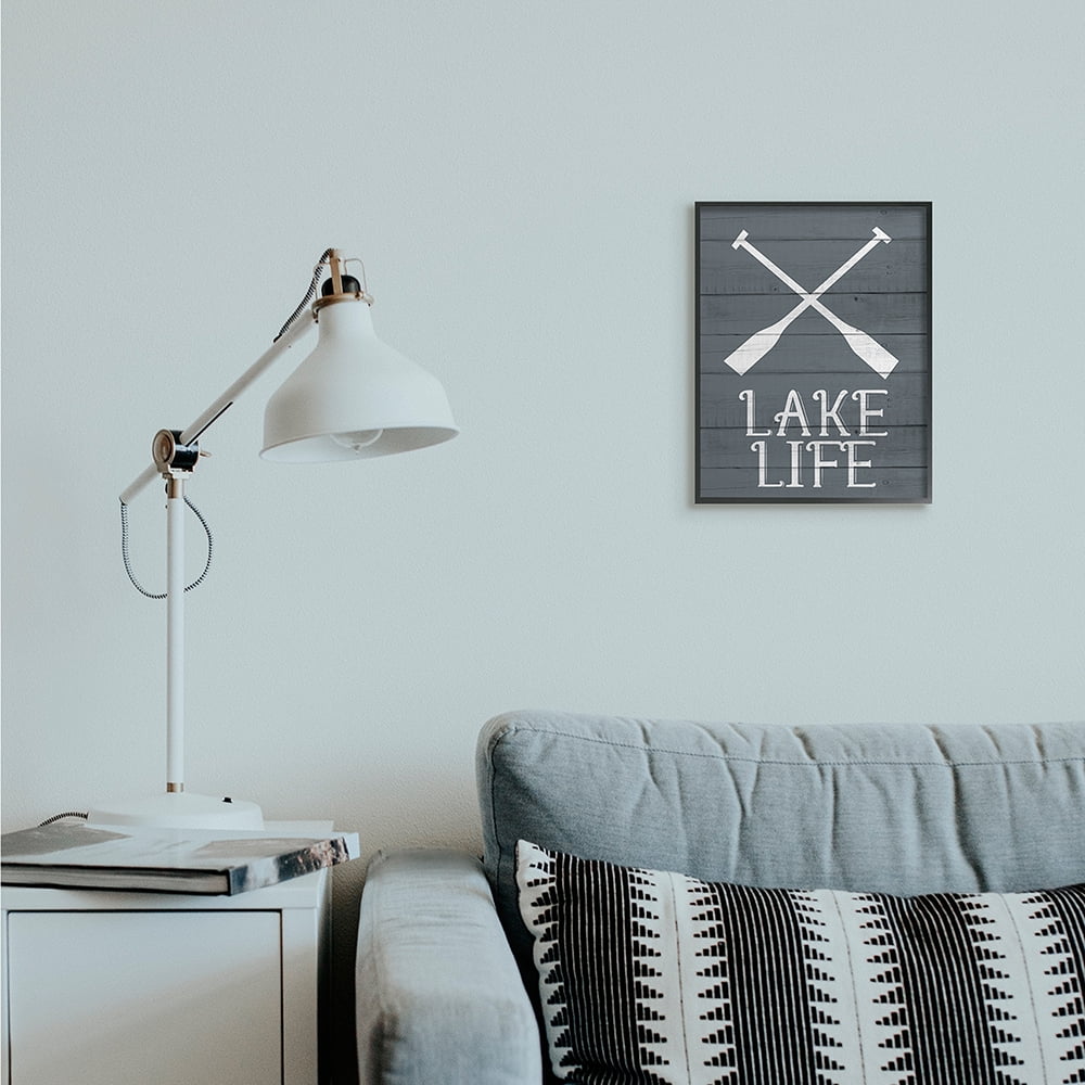 Stupell Industries Nautical Blue Lake Life Phrase Rustic Boat Oars Black Framed by Kim Allen