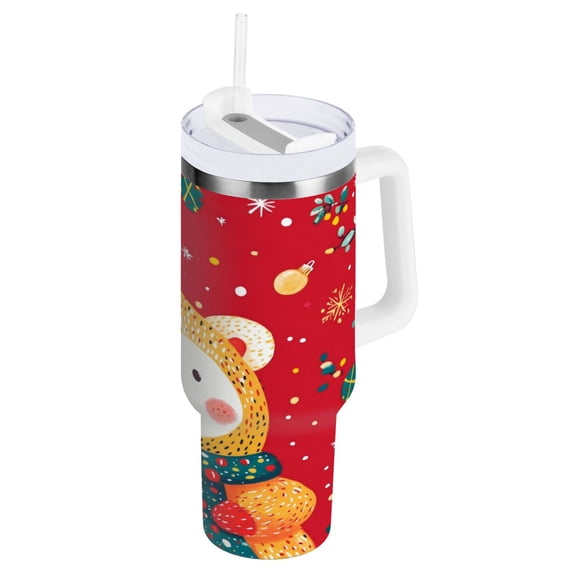 40 oz Stainless Steel Tumbler Vacuum Insulated Leak Proof Stainless Steel Coffee Cup Water Bottles Cute Red Christmas Bear