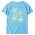 thumbnail image 4 of ALLLIST Womens Tops Short Sleeve Summer Floral T-Shirts Drop Shoulder Blue Pullover Women's Clothing, 4 of 5