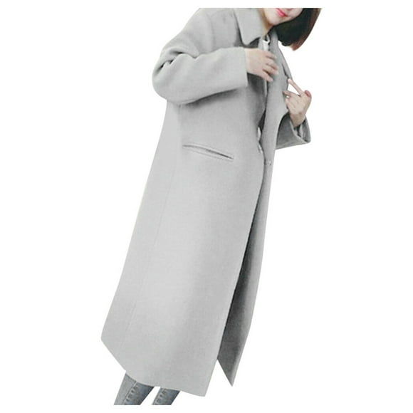 Lolmot Women Winter Warm Trench Long Coat Outwear Lapel Wool Jacket Overcoat Plus
