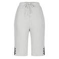 thumbnail image 4 of Bermuda Shorts for Women Cotton Linen Summer Casual Wide Leg Knee Length High Waisted Long Shorts with Pockets Beach Outfits White M, 4 of 7