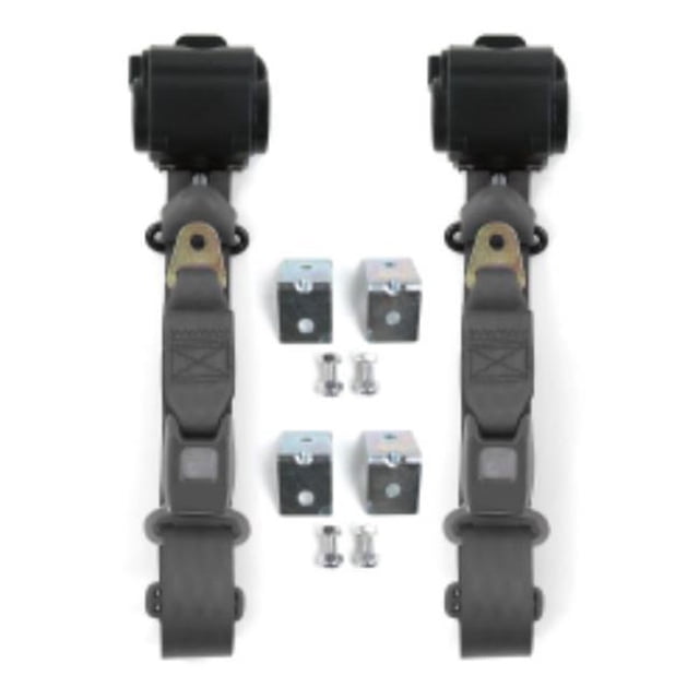 Chevy Impala 1959-1960 Standard 3 Point Charcoal Retractable Bucket Seat Belt Kit with Bracketry - 2 Belts