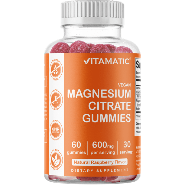 Vitamatic Magnesium Gummies 600mg per Serving 60 Vegan Gummies Promotes Healthy Relaxation