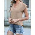 thumbnail image 4 of Women Tops Cap Sleeve Textured Dressy Casual V Neck Shirts Summer Business Work Blouses Outfits Deep Khaki XXL, 4 of 8