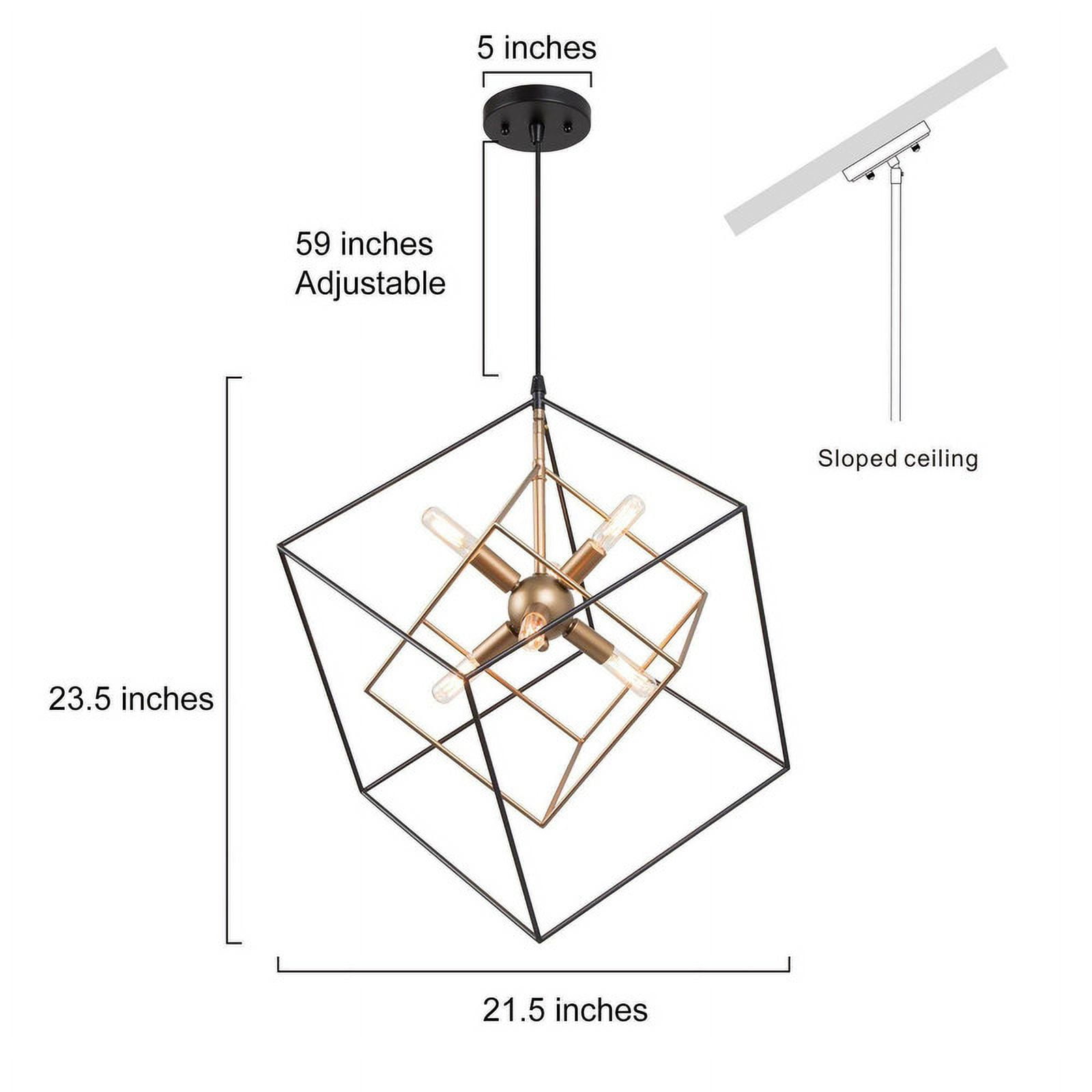 LNC 6-Light Matte Black and Gold Modern Cage LED Chandelier, for Kitchen Island