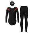 thumbnail image 2 of Miutii Big Girls' Ballet Dance Bodysuit Matching Hair Scrunchies Figure Skating Leggings Set Gymnastics Leotard Red&Black 12, 2 of 7