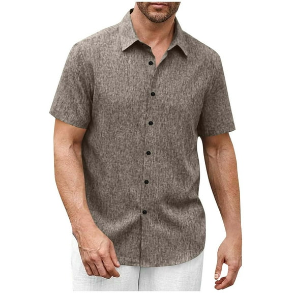 Npasoilc Cotton Linen Chemise Shirts for Men Trendy Button Down Turndown Collar Tops Comfy Breathable T-Shirts Casual Loose Beach Vacation Shirts