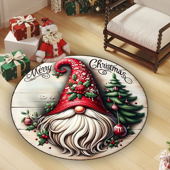 KOYPTL Simulation Christmas Theme Area Rug-2Ft,Machine Washable Decorative Round Indoor Throw Nonslip Carpet,Winter Xmas Tree Collection Area Runner Rug for Holiday Decor Living Room Bedroom Nursery
