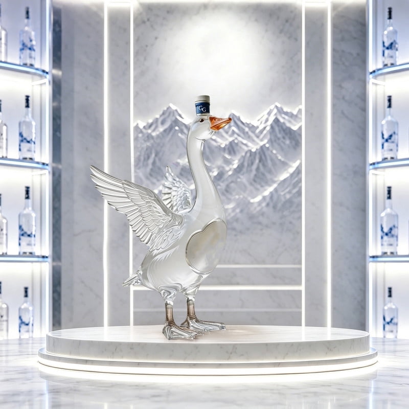 Grey Goose 30th Anniversary 3D Sculpted Decanter, 350ml Frosted Goose Glass Liquor Bottle, Decorative Home Bar Ornament for Collectors & Gifting