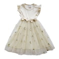 thumbnail image 1 of Robes Décontractées pour Filles en Bas Âge Été Broderie Florale Col Rond Manches Volantes Nœud Robe de Danse Tenue de Vacances, Beige, 2-3 Ans, 1 of 4