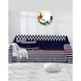 thumbnail image 2 of Christmas Sofa Covers for 3 Cushion, Washable Couch Cover for Sectional Sofa Slipcovers with Tassel, Xmas Navy Blue Striped Farmhouse Loveseat Covers Futon Cover Blanket 71''x118'', 2 of 8