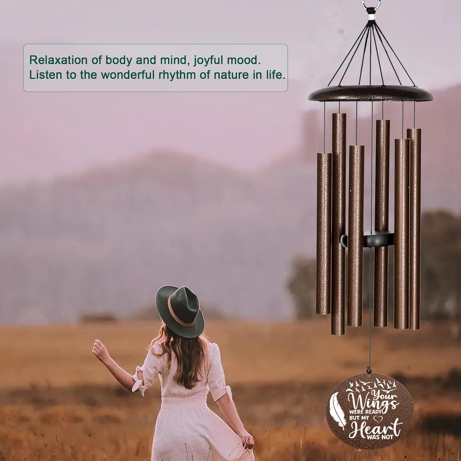 Memorial Wind Chimes for Loss of Loved One Rememberance Gifts for Loss of Dad Mom Wife Husband Daughter Large Angel Windchimes Garden Patio Home Décor