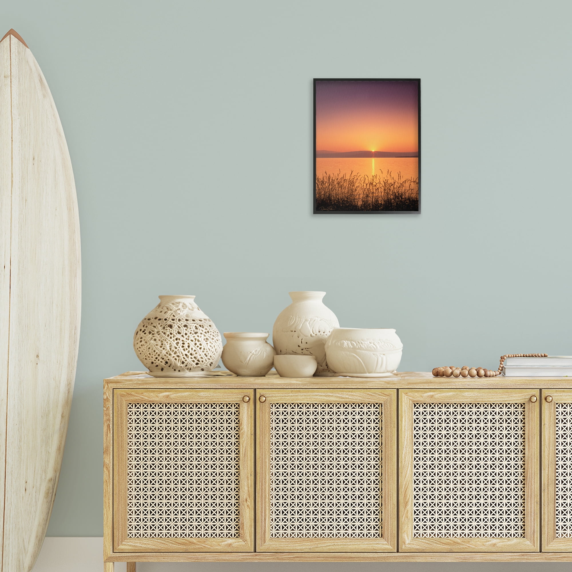 Stupell Industries Deep Orange Sunset Landscape Photography Black Framed Art Print Wall Art, 16 x 20