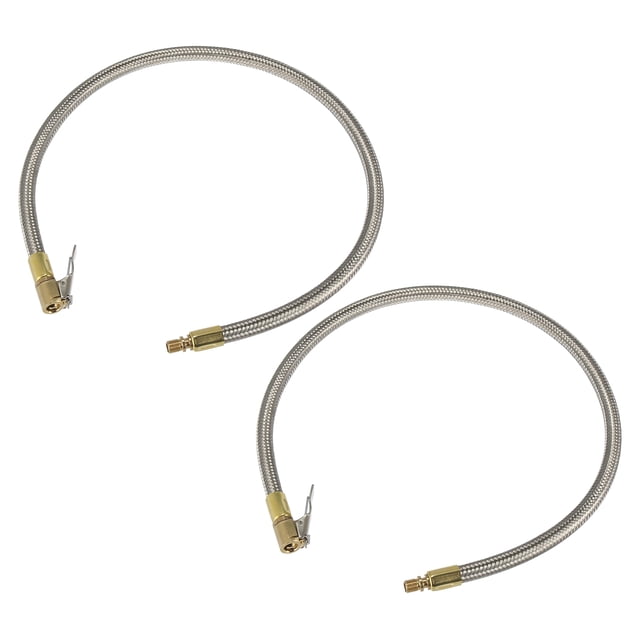 Unique Bargains 2pcs Stainless Steel 10cm Air Chuck Inflator Compressor Pump Extension Hose for Car Motorbike Quick Connect