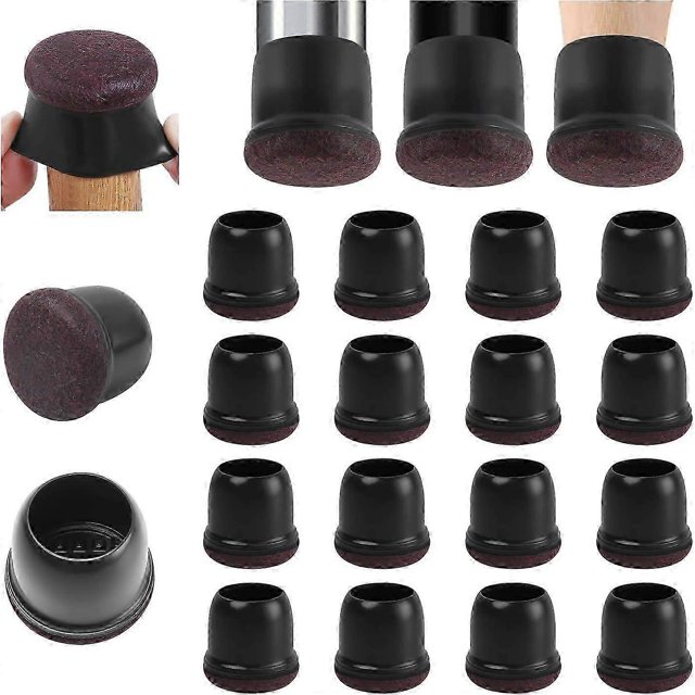 16 Pack Small Black Silicone Felt Wrapped Floor Protectors, Rubber Chair Tips, Chair Leg Covers, Furniture Leg Protector Pads, No Noise No Scratches